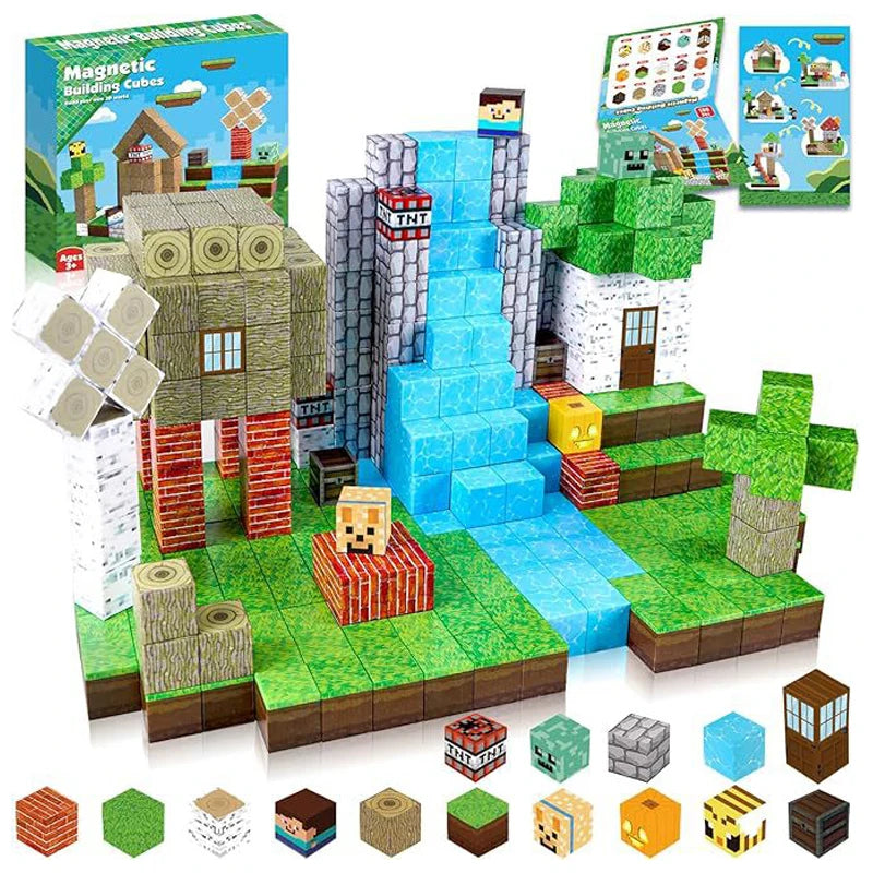 Magnetic Building Blocks Mine World Magnet Cube for Stacking Construction Set Educate Sensory Toys Kids Boys Girls Ages 3+ DIY