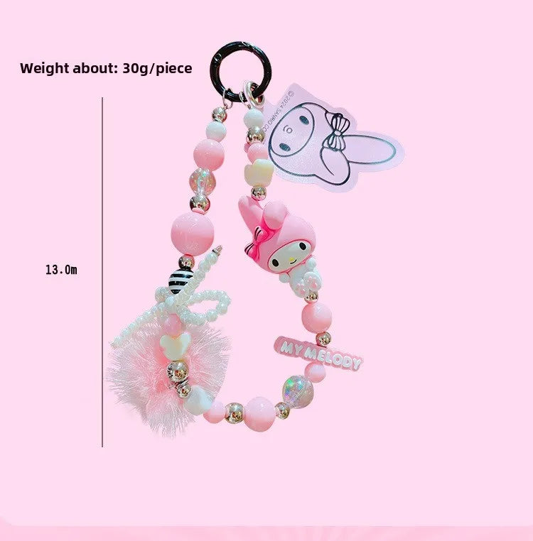 Sanrio Kuromi & My Melody Beaded Bracelet Keychain - Cartoon Bag Charm Wrist Strap Phone Anti-Lost Chain - Kawaii Gift
