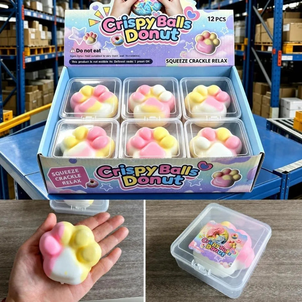 Chocolate Wax Cracking Squeeze Toy Cat Paw Donut Crunchy Sound Ball Crispy Feel Crackable Texture Sensory Squeeze Toy