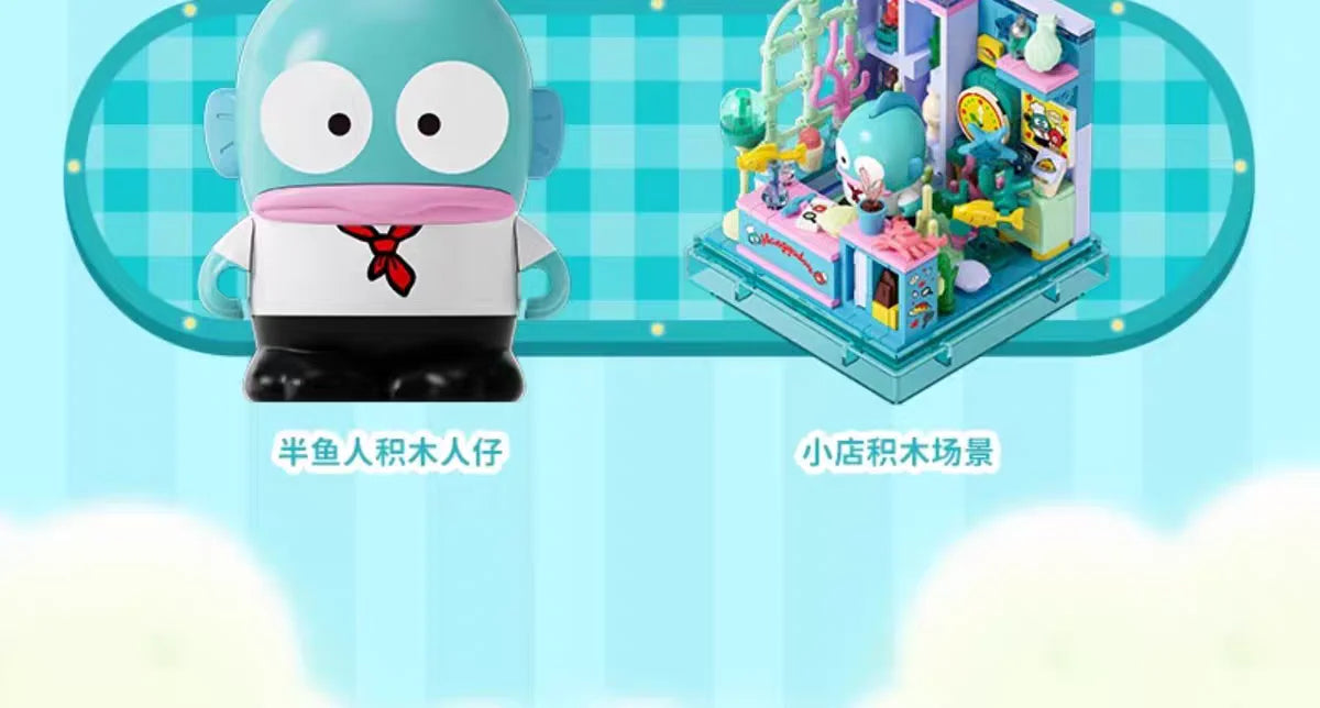 Sanrio AREA-X Building Blocks Mini Shop Set with Blind Box Kuromi Cinnamoroll Hangyodon Kawaii Bricks Girls Fans Birthday Gift