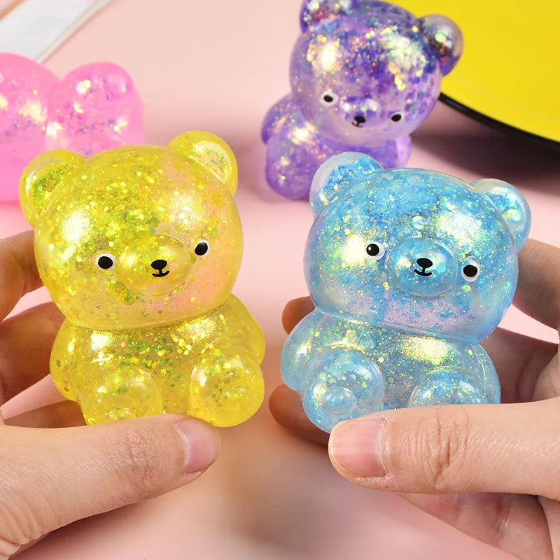 Fidget Bear Toy Squishys Glitter Gummy Bear Small Cute Animal Anti Stress Fidget Splat Decompressions Vent Squeeze Toys