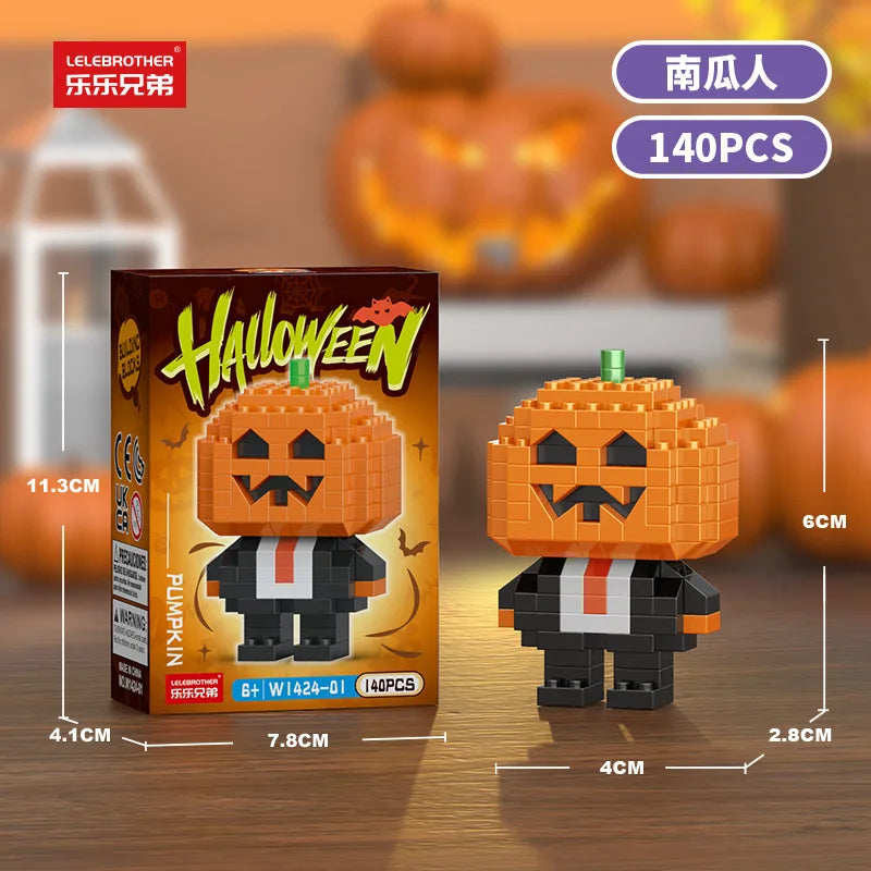 Mini Halloween Building Blocks Pumpkin Man Joker Ghost Demon Witch Vampire Castle Assembly Bricks Model Toys For Kids Gift