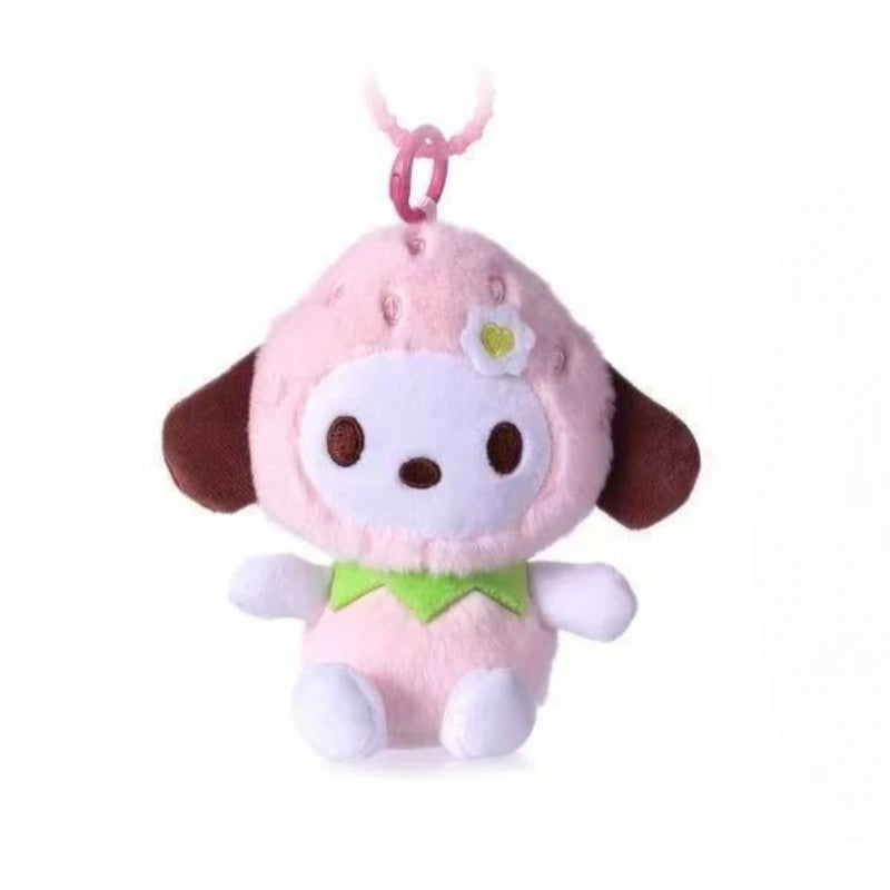 Kawaii Strawberry Outfit Sanrio Plush Keychain – Pompompurin, Cinnamoroll, My Melody & Kuromi Bag Charm