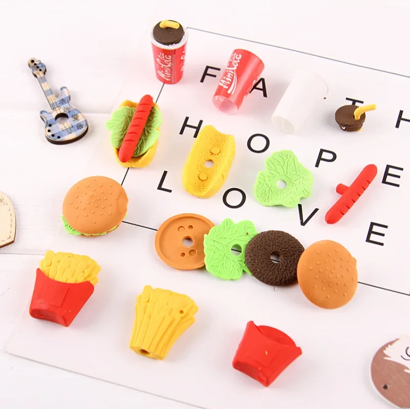 Assembled Burger Coke Fries Food Drink Eraser Cartoon Eraser Set School Supplies Gift Toys Erasers Kids Erasers for Kids