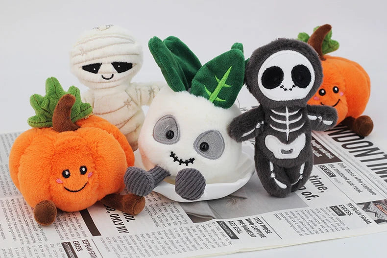 Halloween Plush Toys Cute Pumpkin Mummy Skeleton Stuffed Vegetable Dolls Funny Cartoon Bag Pendant Plushies Keychains Gifts Girl