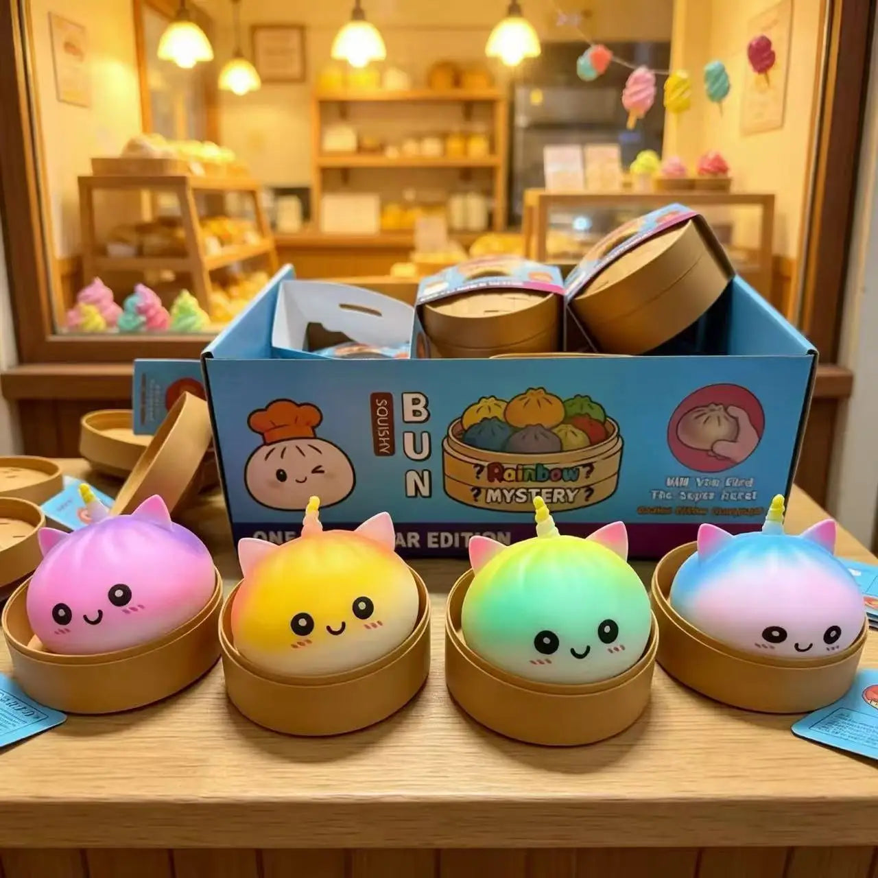 New Unicorn Dumpling Squishy With Steamer Box Squeeze Toy Relieve Stress for Adult Anti-Anxiety Gift