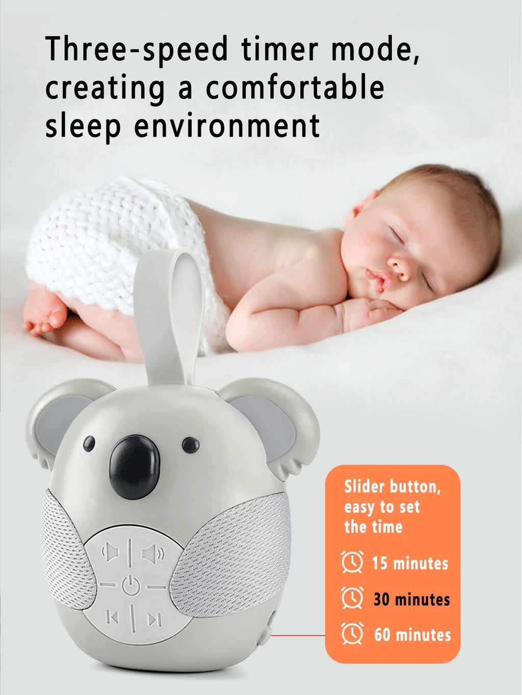 Baby White Noise & Lullaby Sound Machine - Portable Owl Baby Soother with Soothing Sounds for Stroller & Crib