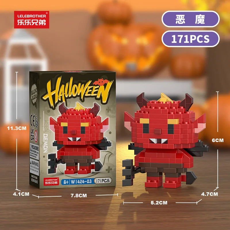 Mini Halloween Building Blocks Pumpkin Man Joker Ghost Demon Witch Vampire Castle Assembly Bricks Model Toys For Kids Gift
