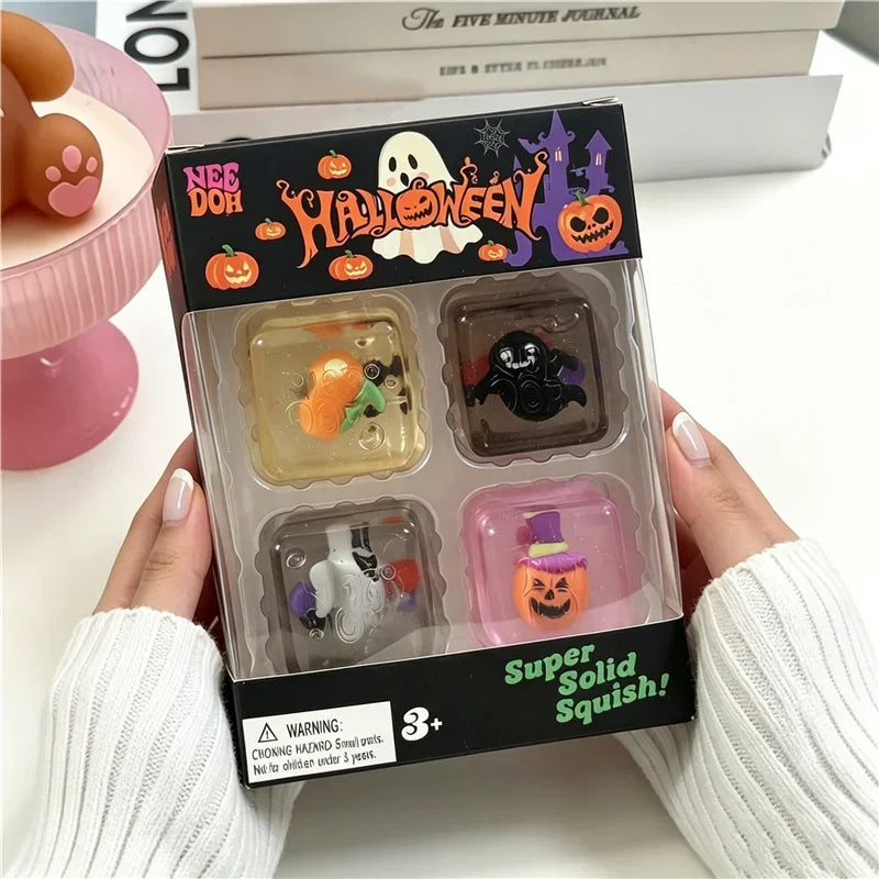Schylling NeeDoh Halloween Mini Ice Cube 4-Pack - Slow Rise Squishy Fidget Sensory Toy - Anxiety Relief Squeeze Ball