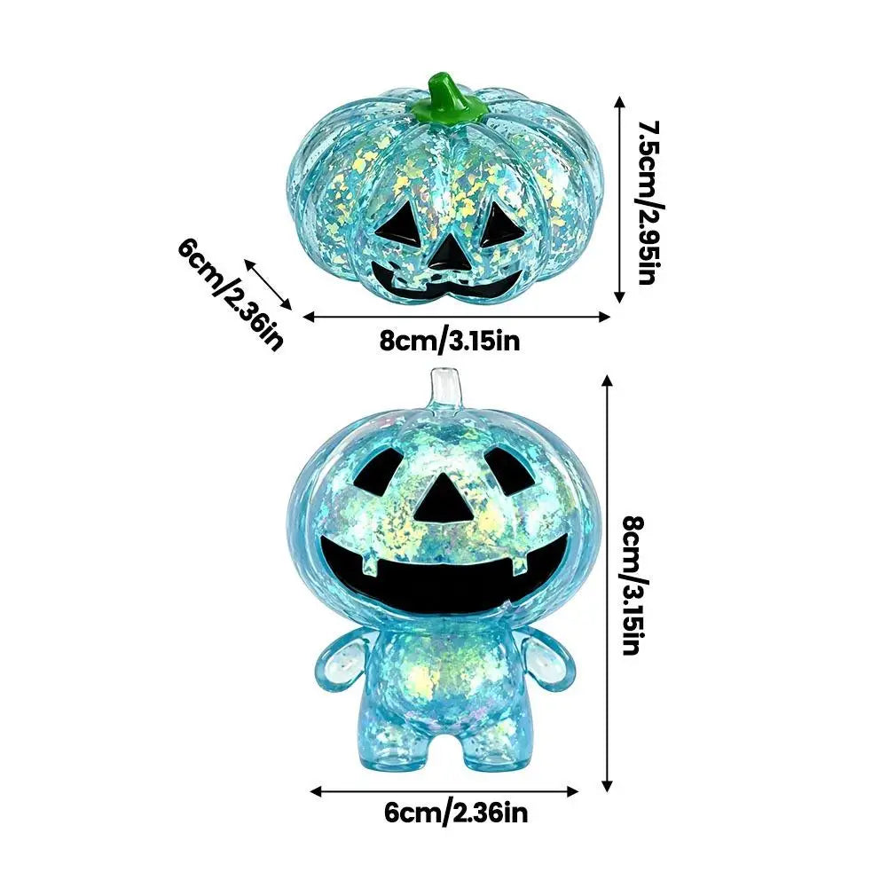 Halloween Shiny Pumpkin Man Squishy Squeeze Toy - Crystal Clear TPR Slow Rise Stress Relief - Party Gift & Desk Decor