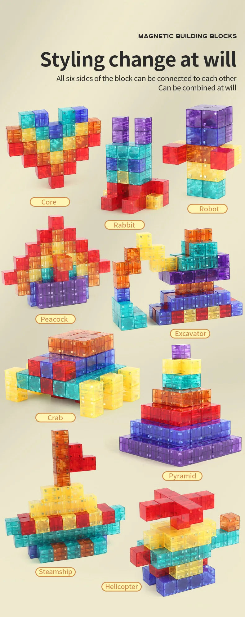Magnetic Building Blocks Toy Transparent Magnetic Cubes Construction Set Preschool STEM Educational Sensory Toys Gift