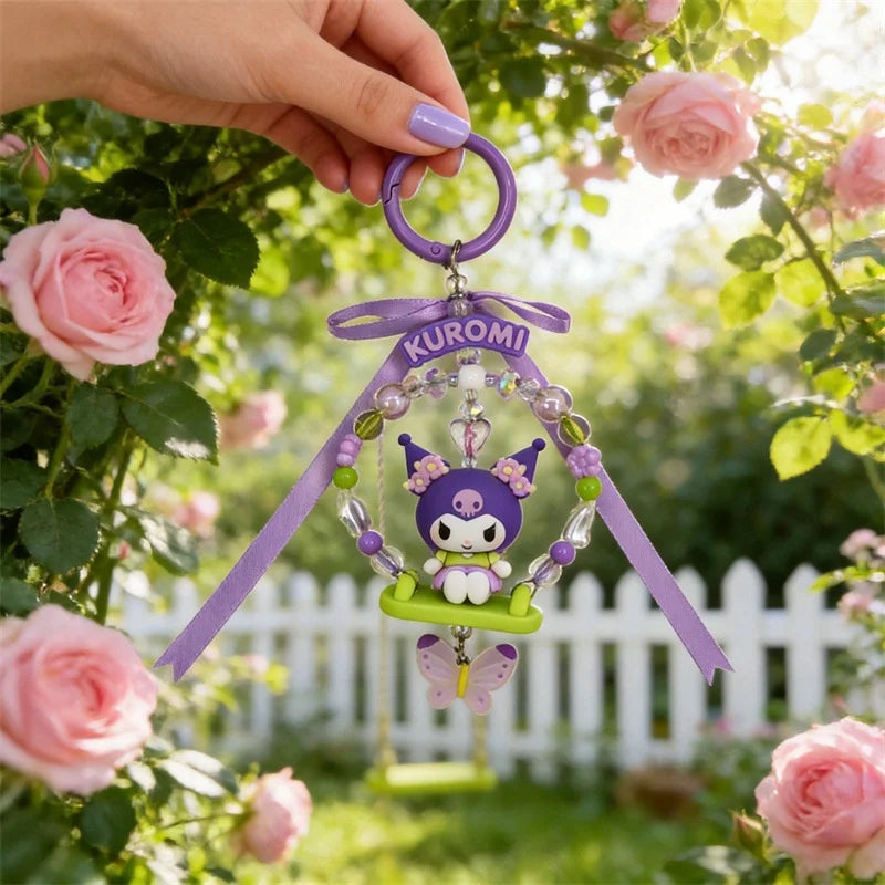 Sanrio Forest Fairy Swing Beaded Keychain – Kuromi, Cinnamoroll & My Melody Bag Charm