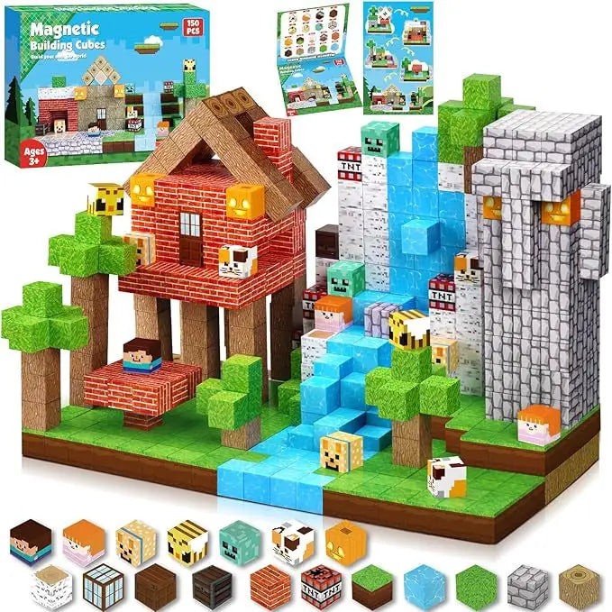 Magnetic Building Blocks Mine World Magnet Cube for Stacking Construction Set Educate Sensory Toys Kids Boys Girls Ages 3+ DIY