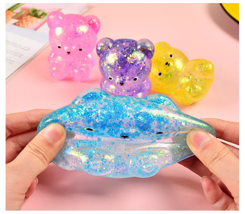 Fidget Bear Toy Squishys Glitter Gummy Bear Small Cute Animal Anti Stress Fidget Splat Decompressions Vent Squeeze Toys