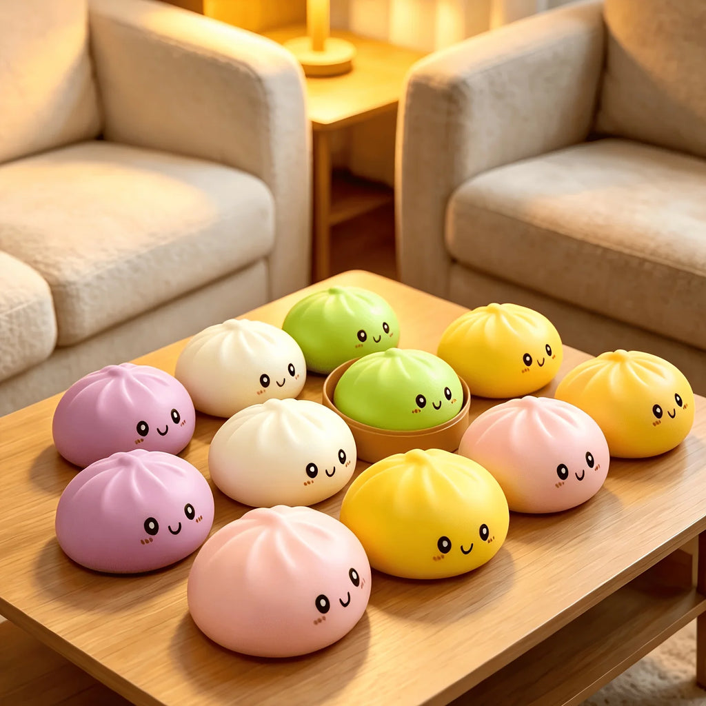 Simulation Dumpling Squishy Rebound Soft Squeeze Stress Ball With Bamboo Steamer Box Anti-Stress Toy Sensory For Creative Gift