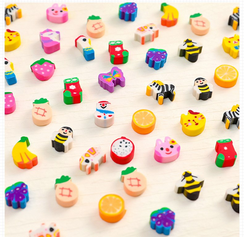 50 /100Pcs Pencil Eraser Rubber Kawaii Animal Fruits Erasers Primary Student Prizes Promotional Gift Stationery For Kids