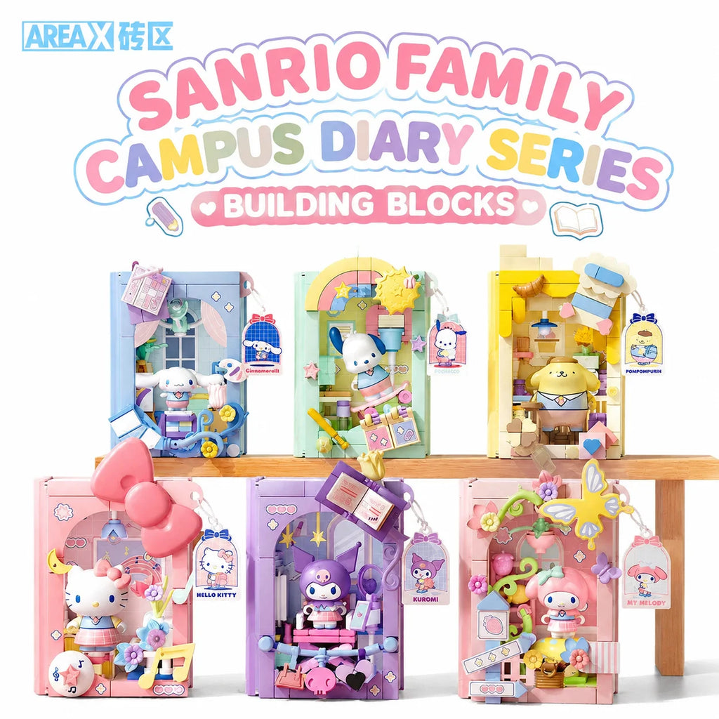 Sanrio Campus Diary Building Block Book – Kuromi, Hello Kitty & Friends Blind Box Desk Decoration