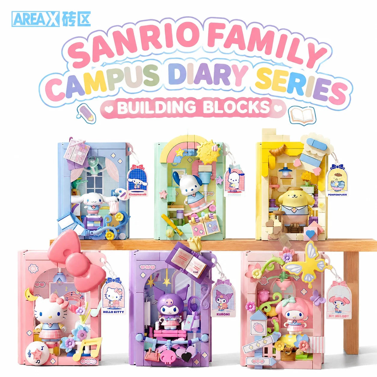 Sanrio Campus Diary Building Block Book – Kuromi, Hello Kitty & Friends Blind Box Desk Decoration
