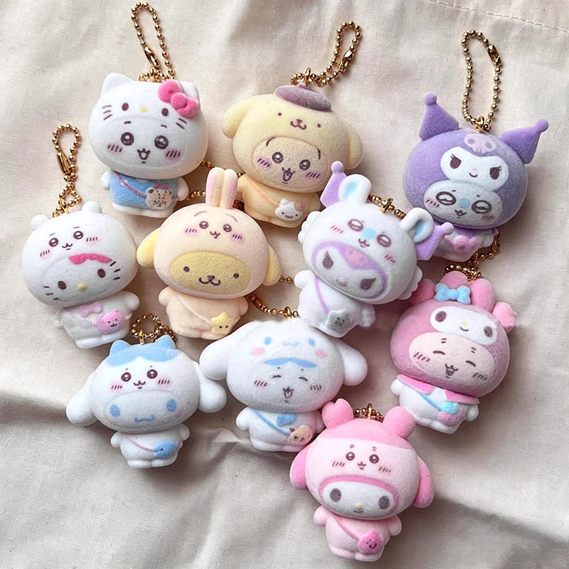 Kawaii Sanrio Flocking Keychain – Hello Kitty, Kuromi, My Melody, Pom Pom Purin & Cinnamoroll | Bag Charm Gift