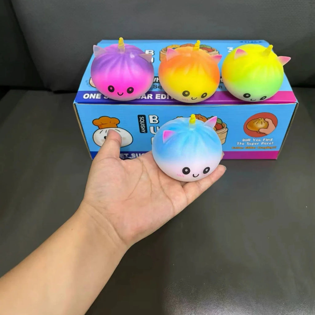 New Unicorn Dumpling Squishy With Steamer Box Squeeze Toy Relieve Stress for Adult Anti-Anxiety Gift