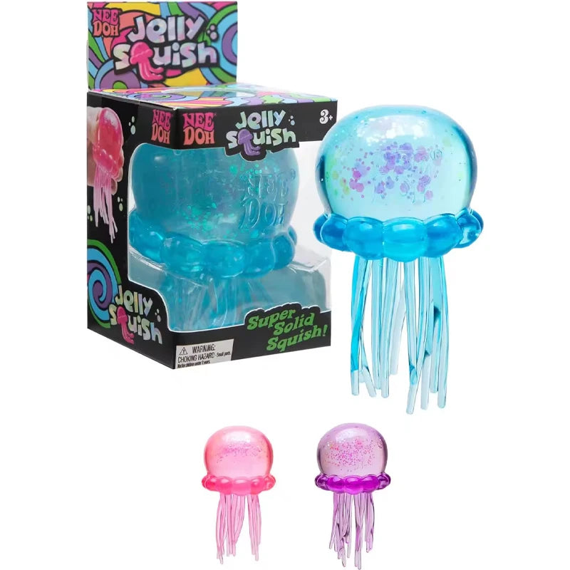 Transparent Glitter Jellyfish Squishy Toy Super Soft TPR Squeeze Stress Ball Sensory Fidget Toy for Anxiety Relief