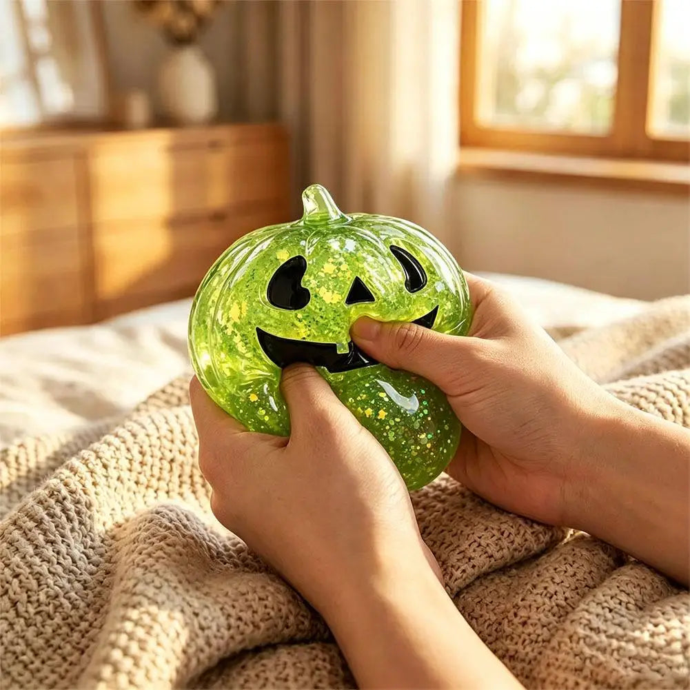 Halloween Shiny Pumpkin Man Squishy Squeeze Toy - Crystal Clear TPR Slow Rise Stress Relief - Party Gift & Desk Decor