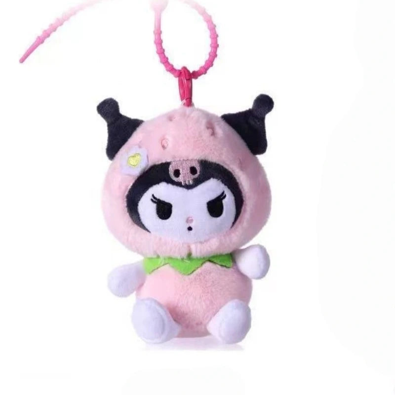 Kawaii Strawberry Outfit Sanrio Plush Keychain – Pompompurin, Cinnamoroll, My Melody & Kuromi Bag Charm