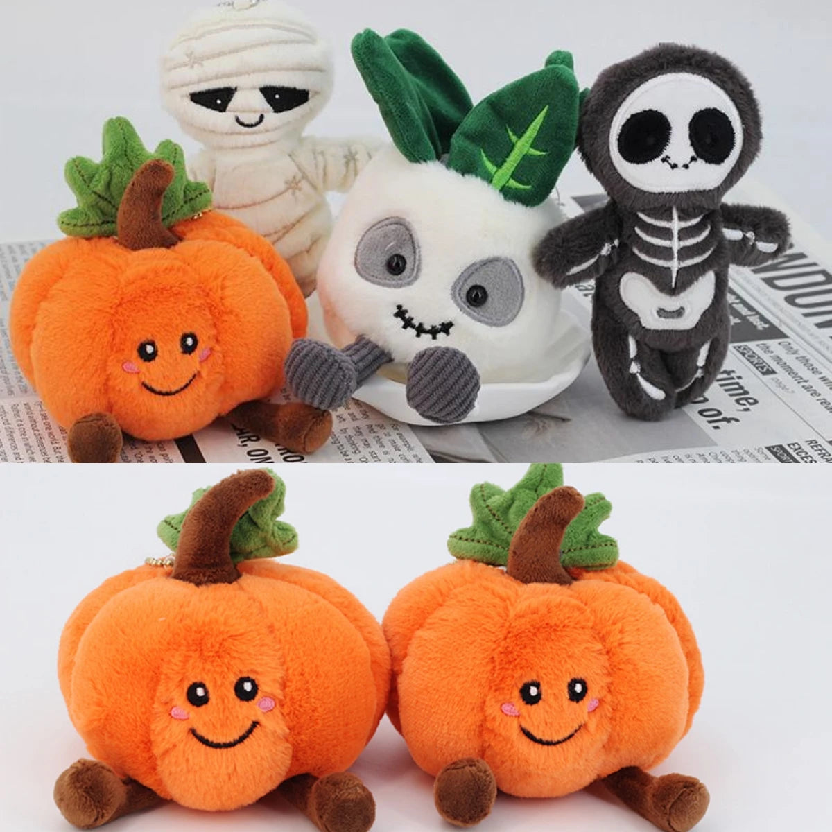 Halloween Plush Toys Cute Pumpkin Mummy Skeleton Stuffed Vegetable Dolls Funny Cartoon Bag Pendant Plushies Keychains Gifts Girl