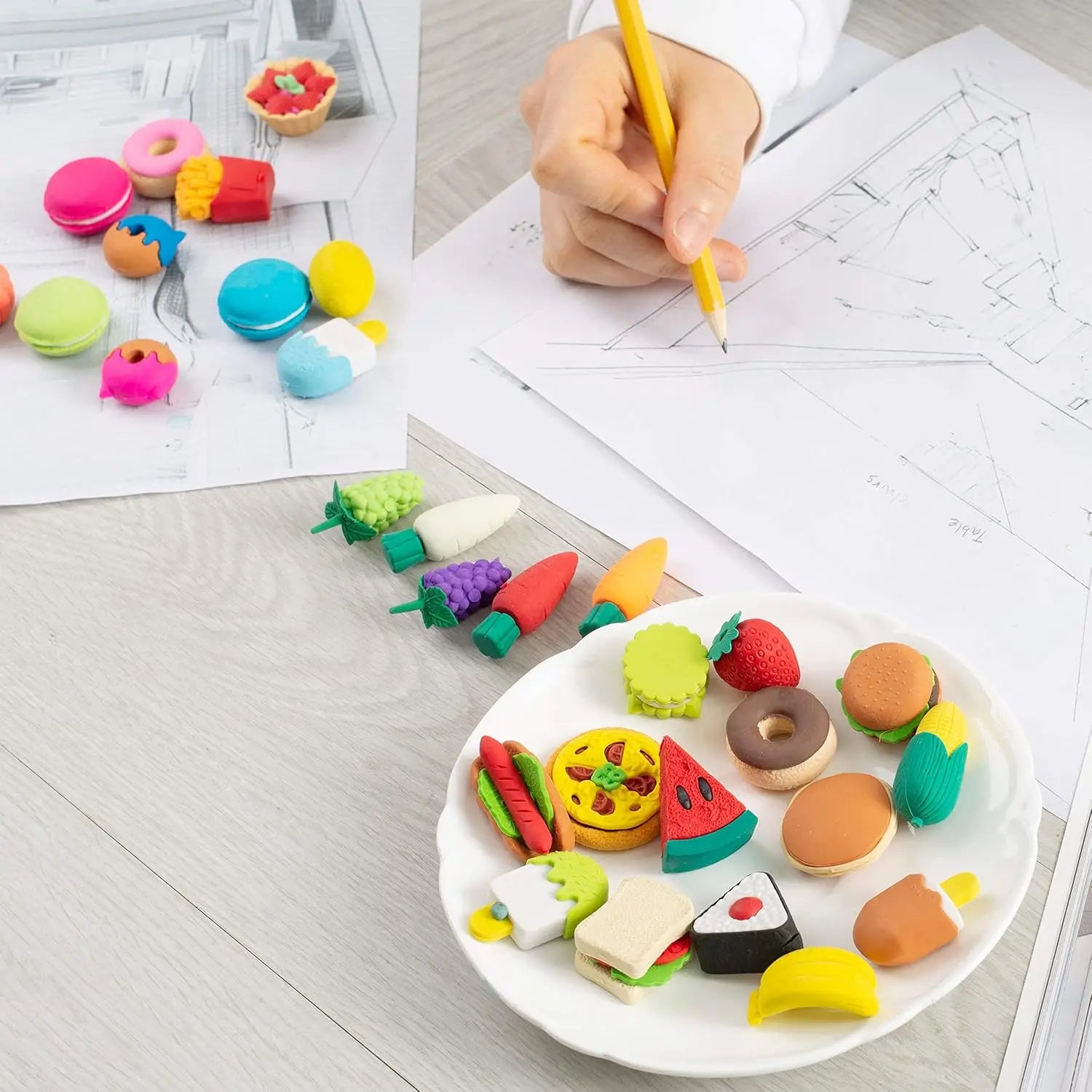 30PCS 3D Food Erasers Dessert  Pencil Erasers Bulk Puzzle Eraser Gifts for Classroom Prizes,Game Reward,Treasure Box,Party Favor