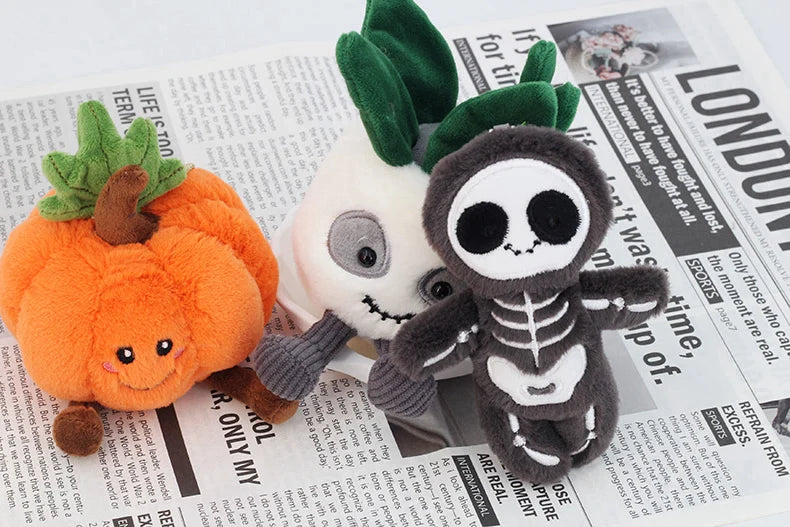 Halloween Plush Toys Cute Pumpkin Mummy Skeleton Stuffed Vegetable Dolls Funny Cartoon Bag Pendant Plushies Keychains Gifts Girl