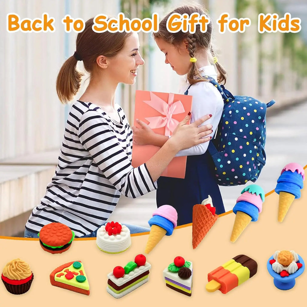 30PCS 3D Food Erasers Dessert  Pencil Erasers Bulk Puzzle Eraser Gifts for Classroom Prizes,Game Reward,Treasure Box,Party Favor