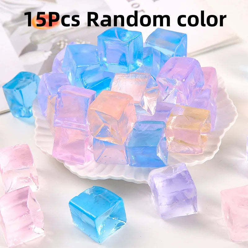 15Pcs Mini Ice Cube Squishy Toys Release Stress Transparent Small Ice Block Pinch Children Squeezing Stress Relieving Toy Gifts