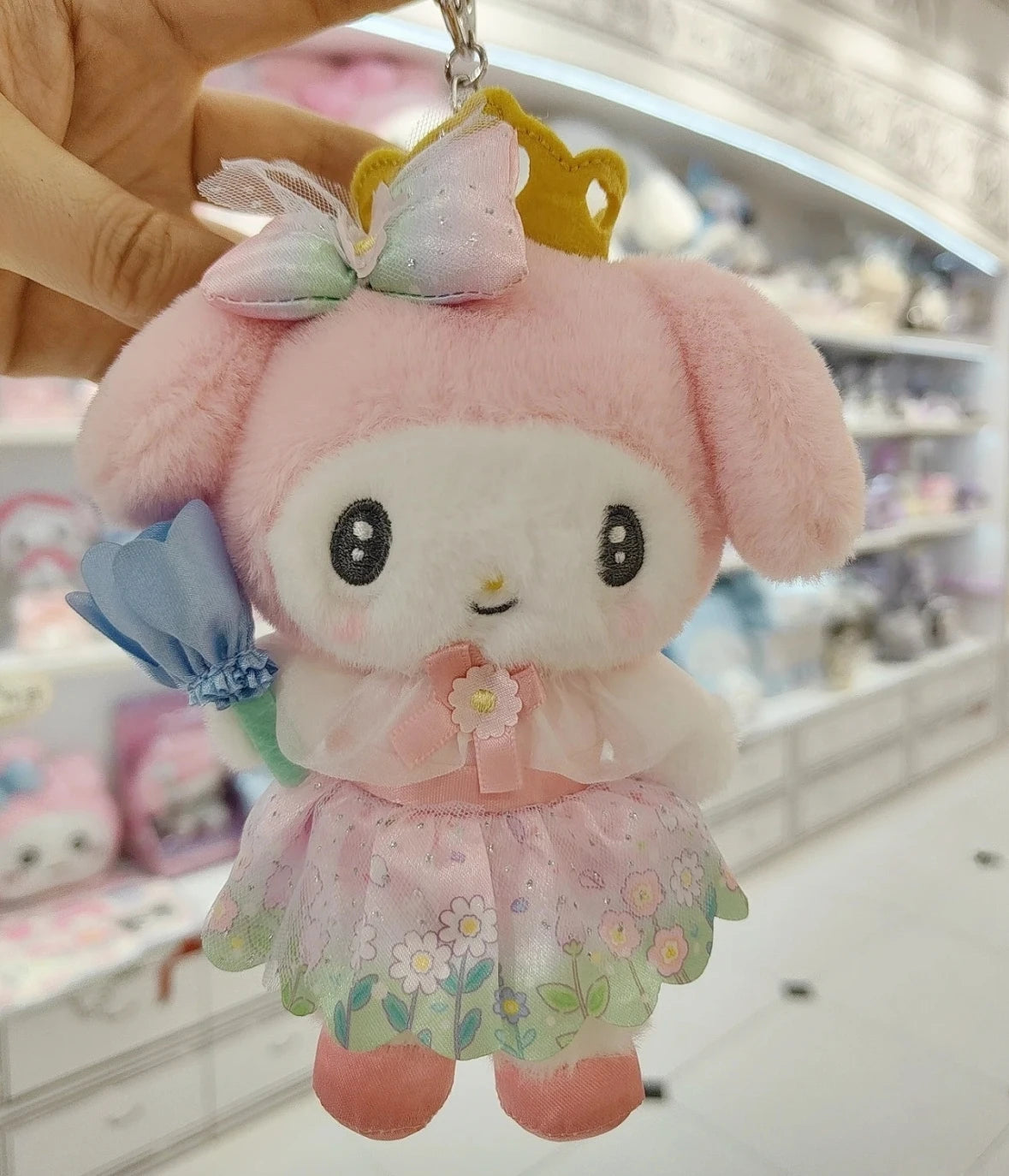 Sanrio Blossom Crown Plush Keychain – Usahana, Kirimichan, My Melody & Kuromi Fluffy Pendant