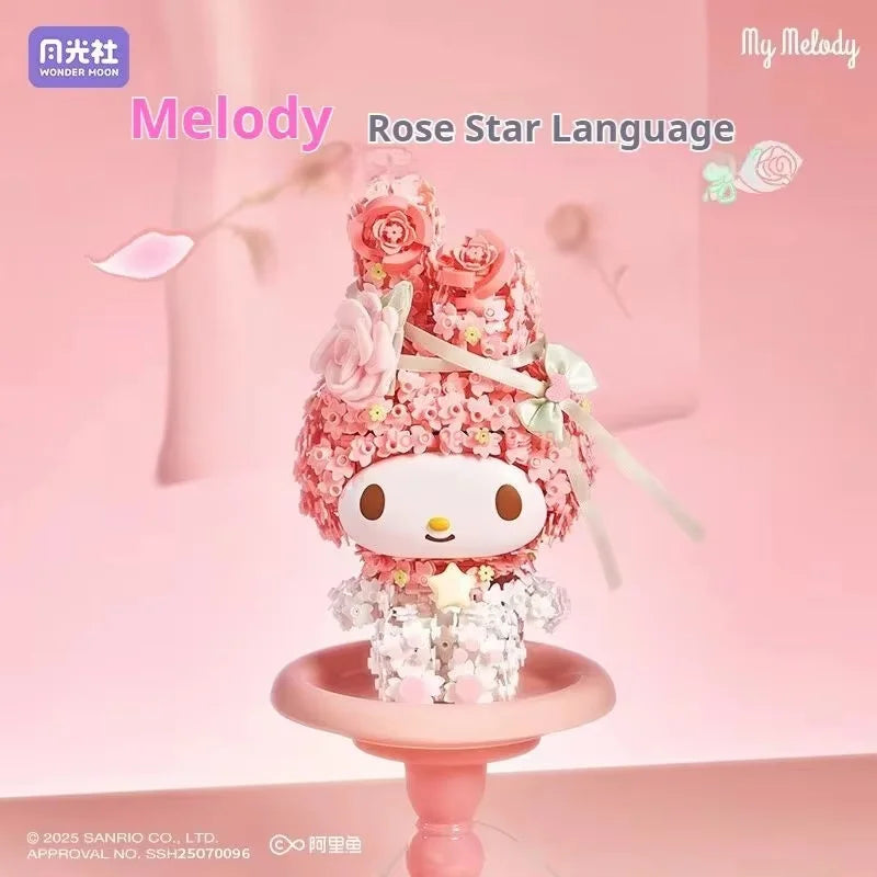 Sanrio Kuromi Melody Floral Garden Building Blocks Blind Box Set Moonlight Club Large Puzzle Surprise Gift for Girls Birthday