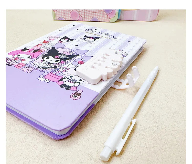 Sanrio Password Lock Diary Notebook - Kawaii Kuromi My Melody Cinnamoroll Cute Notepad for Kids & Students
