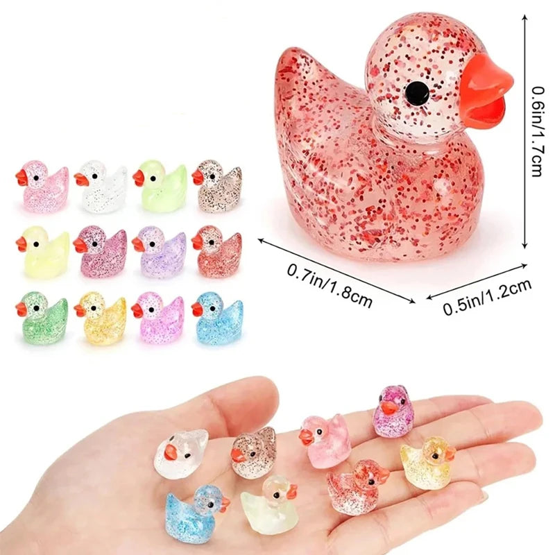 Glitter Miniature Resin Ducks - Mini Tiny Sparkling Ducks for DIY Garden, Aquarium, Dollhouse & Micro Landscape Decoration