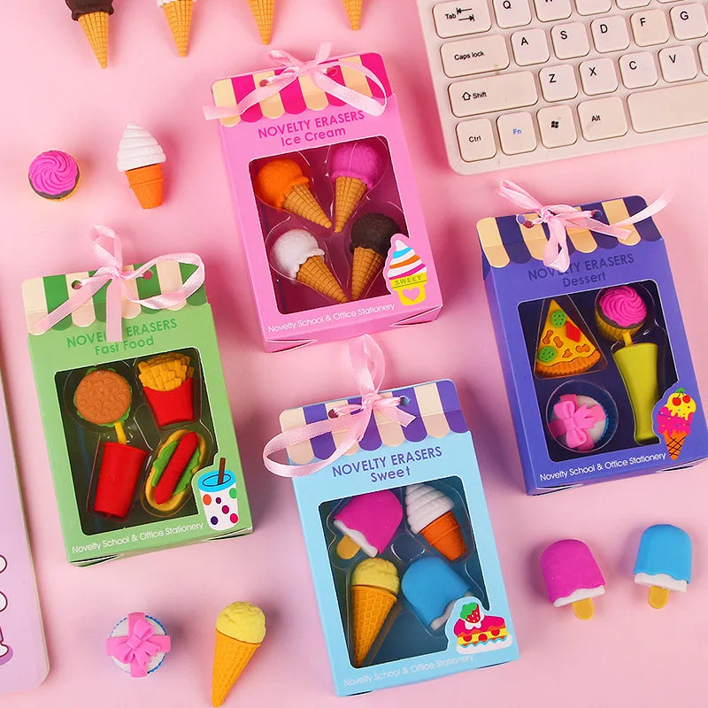 Dessert Cake Set Eraser, Creative Cute Cake Gift Box Pencil Eraser Cute Stationery Cute Eraser Stationery Pencil Eraser for Kids