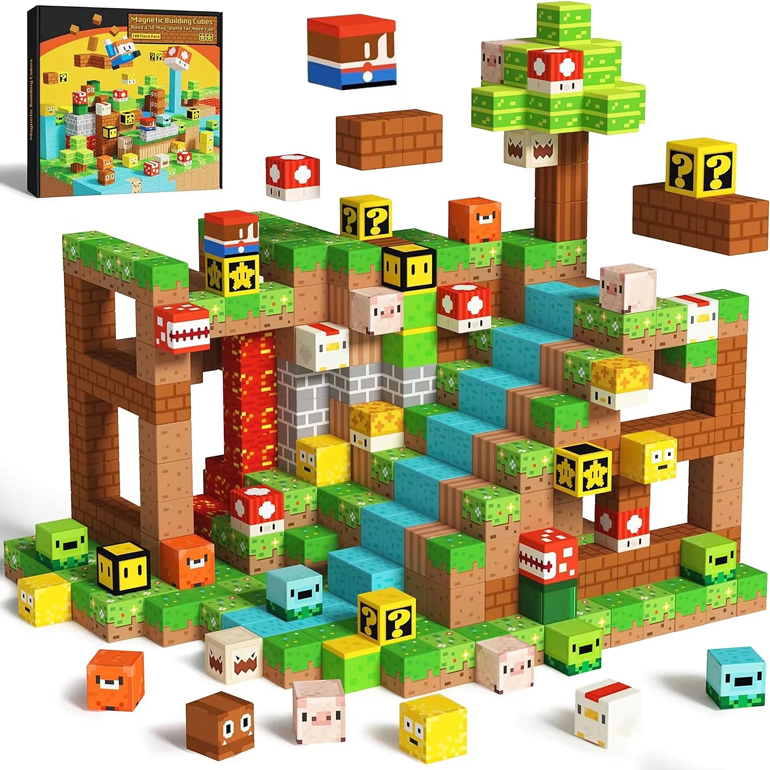 Super Magnetic Blocks Toys for Boys Girls 3+ Build Mine World Magnet Building Brick Cubes STEM Game Sensory Gift Set for Kids