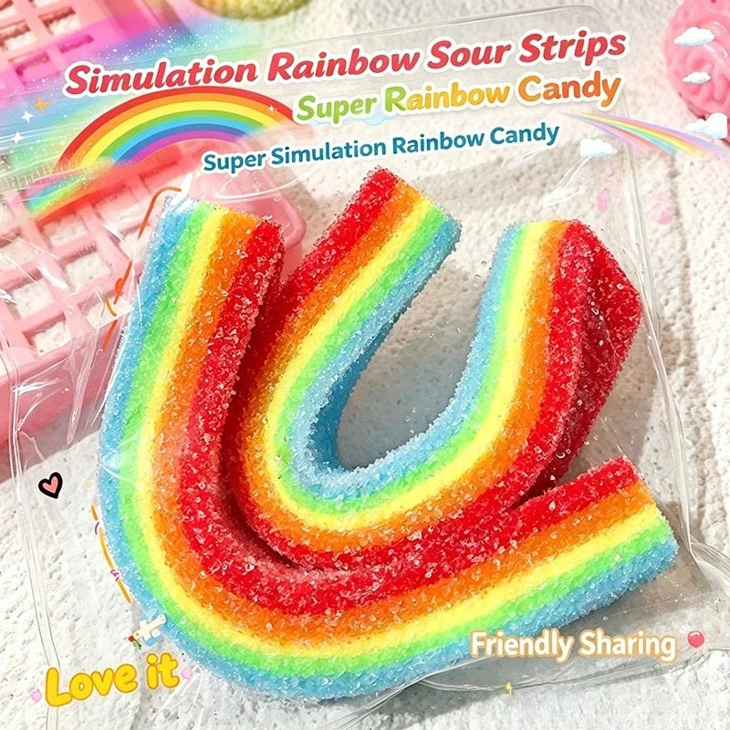🌈 Rainbow Strip Squishy Toy 🍭 | Soft Stretchy Squeeze Fidget