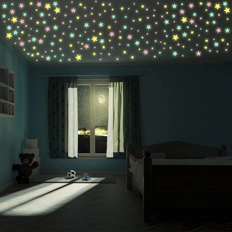 Glow in The Dark Stars Stickers - Self Adhesive Wall Decals for Kids Room Decor, DIY Night Sky Ceiling, Luminous Party Supplies