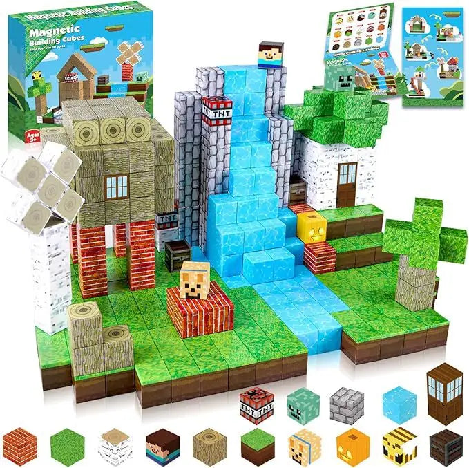 Magnetic Building Blocks Mine World Magnet Cube for Stacking Construction Set Educate Sensory Toys Kids Boys Girls Ages 3+ DIY