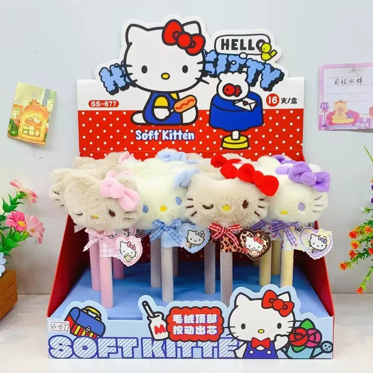 Kawaii Sanrio Hello Kitty Plush Doll Pen Creative Black Ballpoint Pen Cute Anime Stationery Student School Supplies Girls Gift