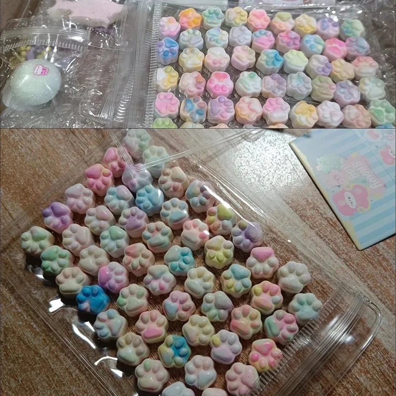 50/100pcs Mini Cat's Paw Squishy Toy Silicone Cute Soft Colorful Cat Paw Mochi Stress Relief Squishy Fidget Toy