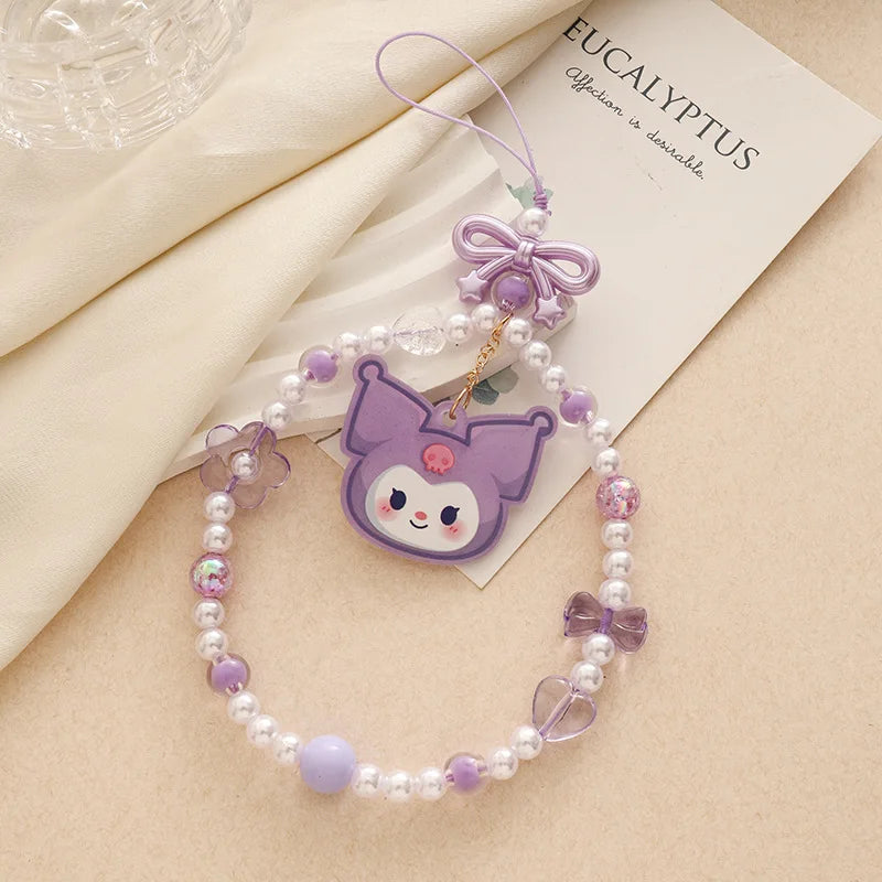 Sanrio Beaded Phone Chain – Hello Kitty, Cinnamoroll & Kuromi Lanyard Pendant