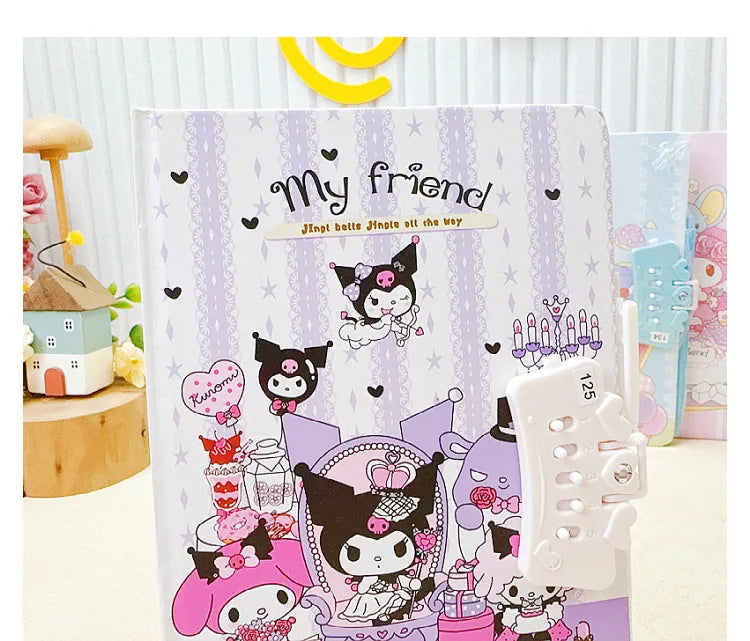 Sanrio Password Lock Diary Notebook - Kawaii Kuromi My Melody Cinnamoroll Cute Notepad for Kids & Students