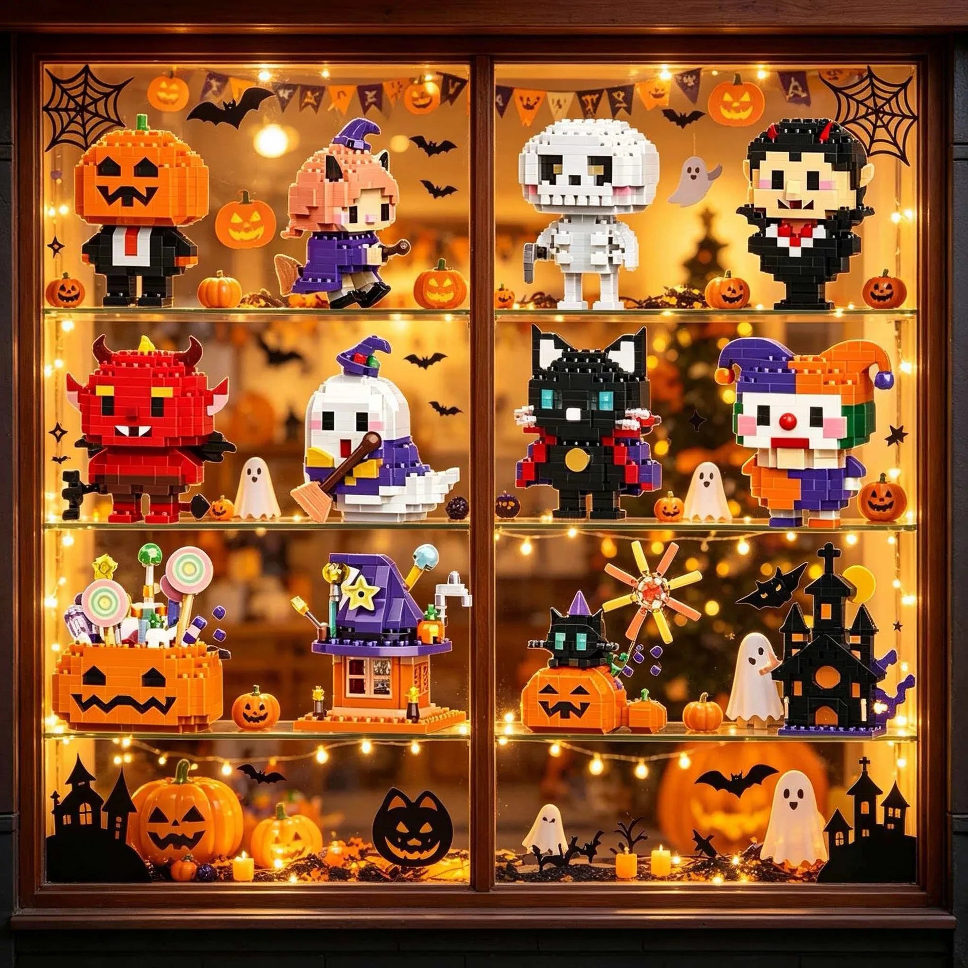 Mini Halloween Building Blocks Pumpkin Man Joker Ghost Demon Witch Vampire Castle Assembly Bricks Model Toys For Kids Gift