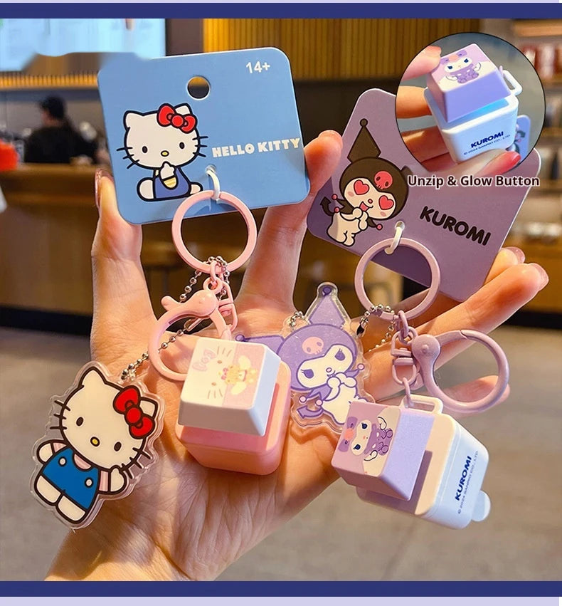 Sanrio Light-Up Sound Button Keychain Pendant - Kuromi, Hello Kitty, Cinnamoroll & More - Kawaii Fidget Bag Accessory