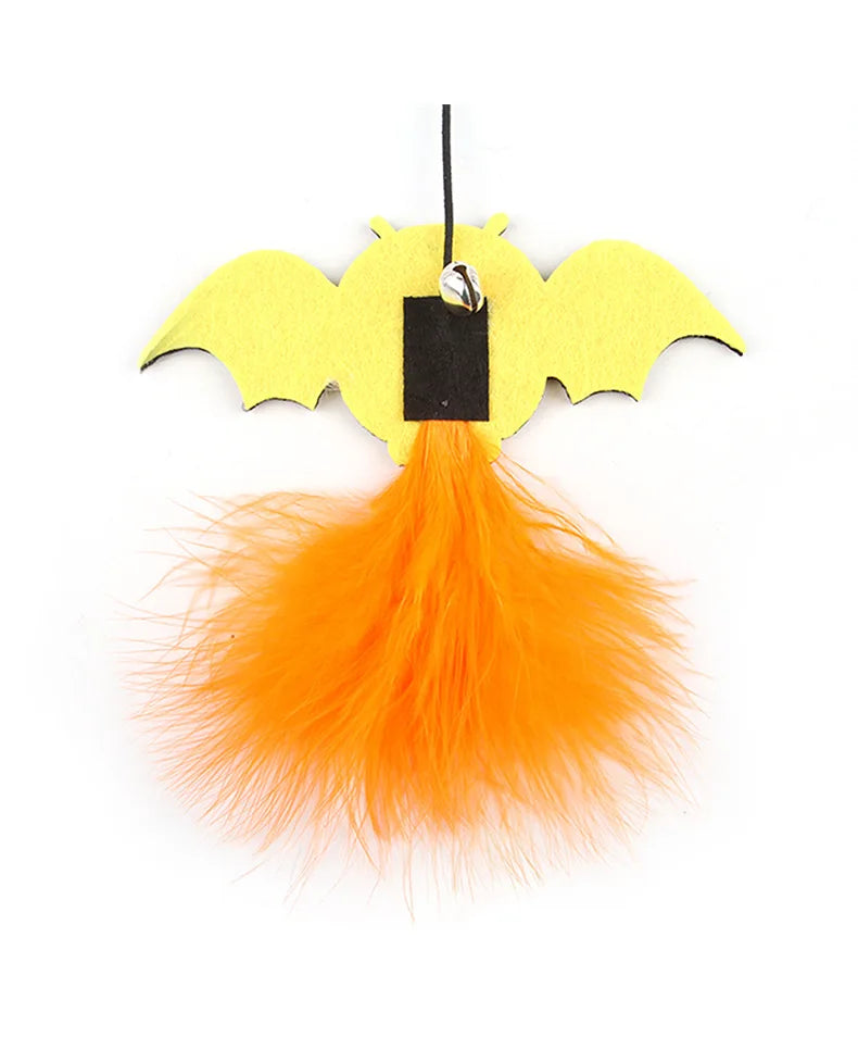 Halloween Cat Toy Wand – Interactive Wire Teaser with Bat, Pumpkin & Spider Designs
