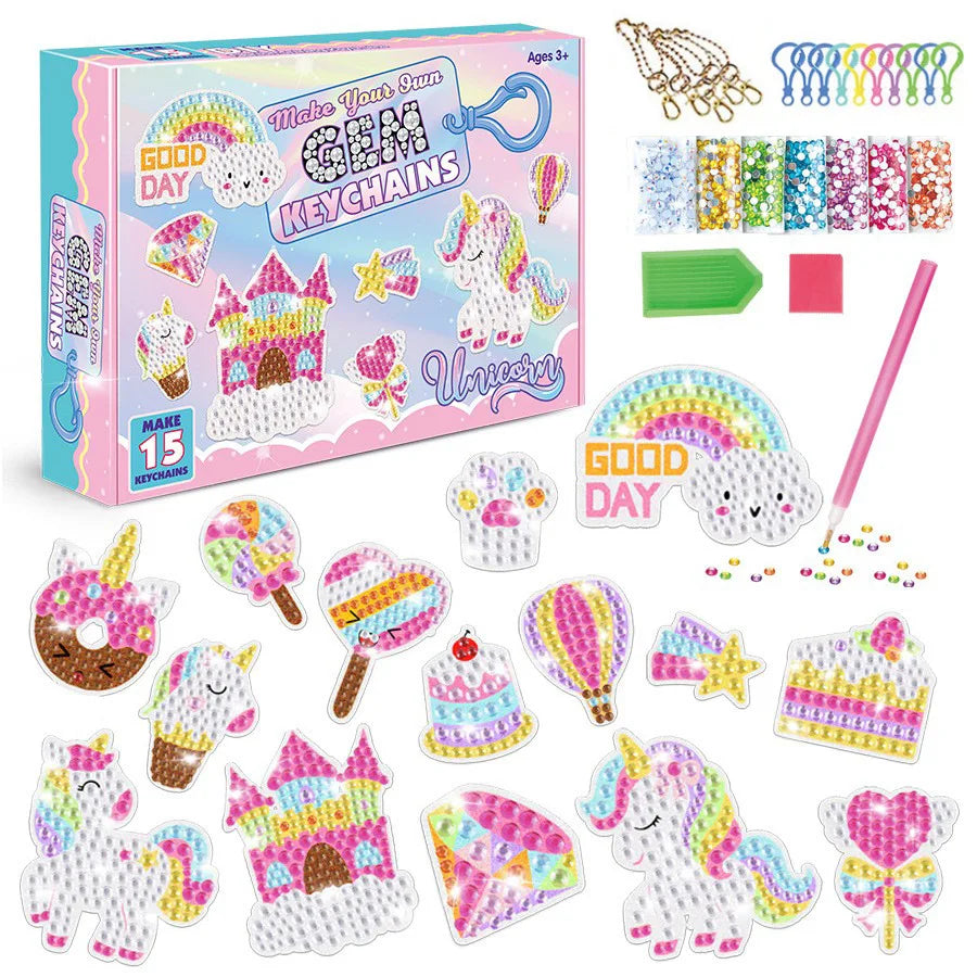 Sanrio Diamond Painting Keychain Kit – 15-Piece DIY Rhinestone Art Set for Kids