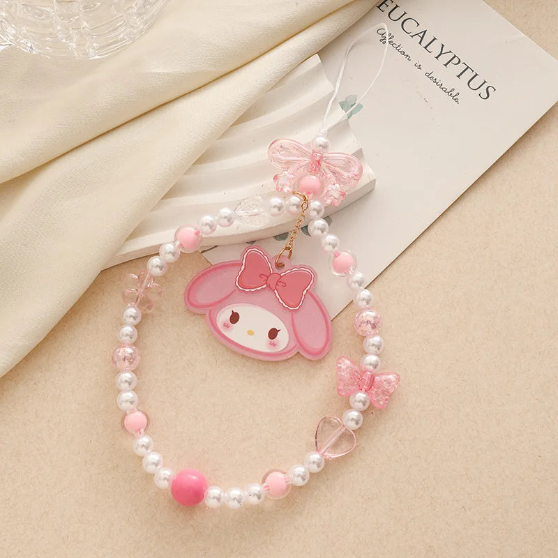 Sanrio Beaded Phone Chain – Hello Kitty, Cinnamoroll & Kuromi Lanyard Pendant